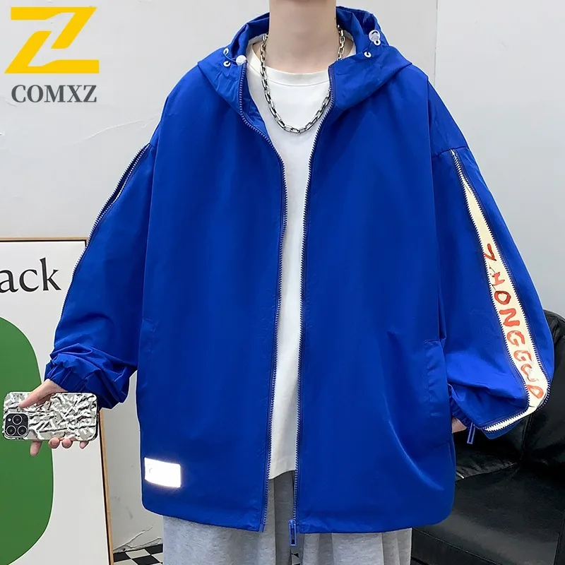 Men's American Style Streetwear Hooded Jacket Lightweight Waterproof Windbreaker Loose Fit Vintage Style Autumn Winter Coat 2025