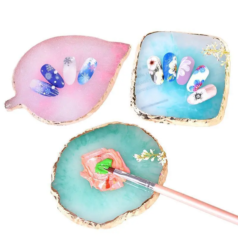1Pc Round Resin Agate Stone Nail Color Palette Art Nails Gel Polish Pallet Mixing Drawing Paint Plate Espositore Per Manicure