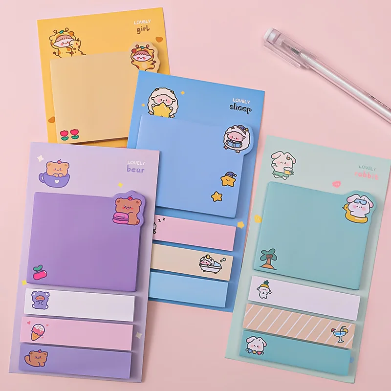 

80 Sheets Kawaii Sticky Notes Cute Cartoon Bear Memo Pads School Supplies Planner Stickers Paper Bookmarks Stationery