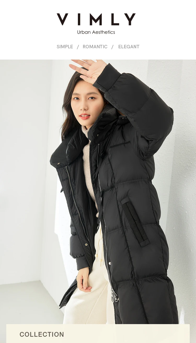 Vimly White Duck Down Puffer Jackets Women Winter Warm Long Down Coat 2023 Windproof High Neck Detachable Hood Outerwear 50636