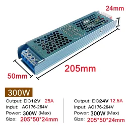 Ultra Thin LED Power Supply Adapter - Multi - Watt Lighting Transformer & Switch Driver - DC 24V (300W)