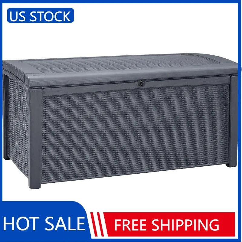 

110 Gallon All Weather Weatherproof Rattan Wicker Resin Outdoor Backyard Patio Porch Garden Deck Organization Storage Box Bench