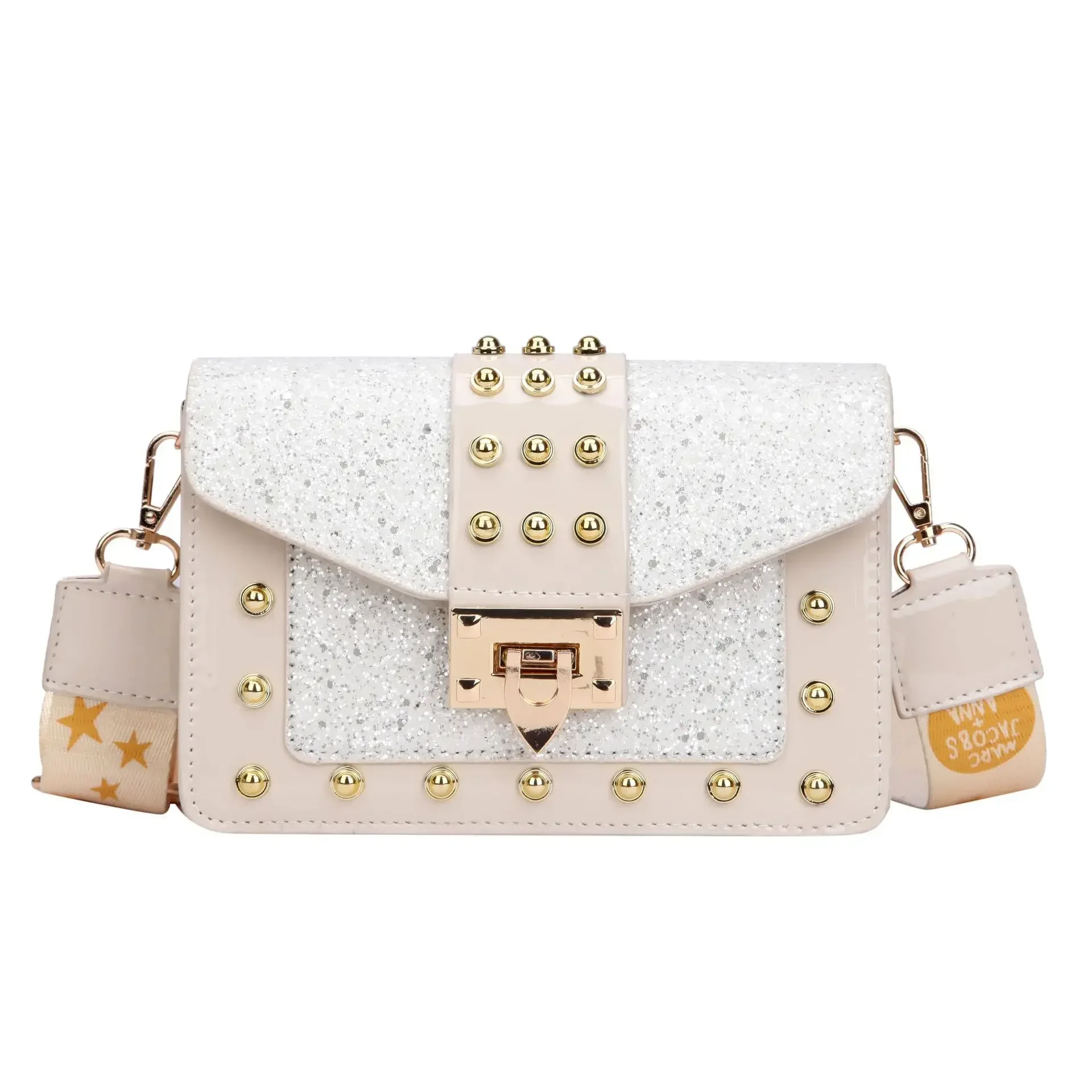 thumbnail image 1 of Bolsos cruzados de moda para mujer, bolso de hombro ancho de charol con remaches, bolso de mujer de tendencia con lentejuelas, bolso cuadrado pequeño multicapa para mujer, 1 of 5
