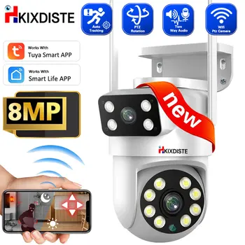 투야 IP PTZ 와이파이 카메라, 야외 듀얼 렌즈 스크린, 자동 추적, HD CCTV 보안 보호 카메라, 방수 스마트, 4K, 8MP, 2x4MP