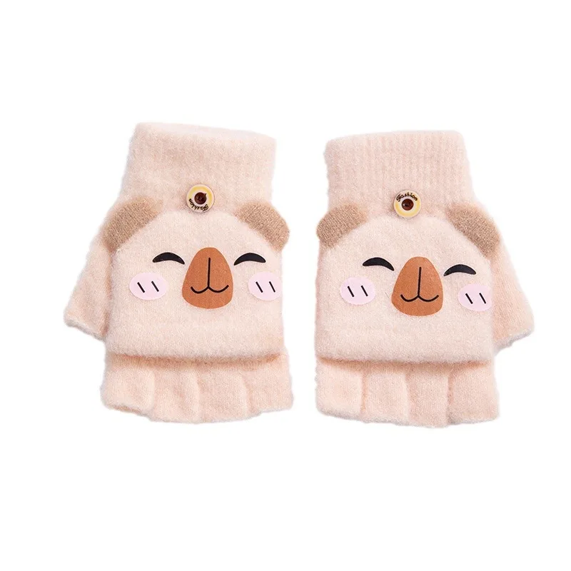 Cute Baby Five-finger Male Breathable New Winter Warm Children Winter Cold Cartoon Half-finger Flip Kids Gloves & Mittens