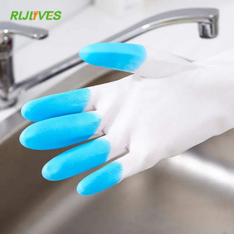 Kitchen Durable Waterproof Gloves Dishwashing Housework Cleaning Gloves Non-slip Thin Rubber