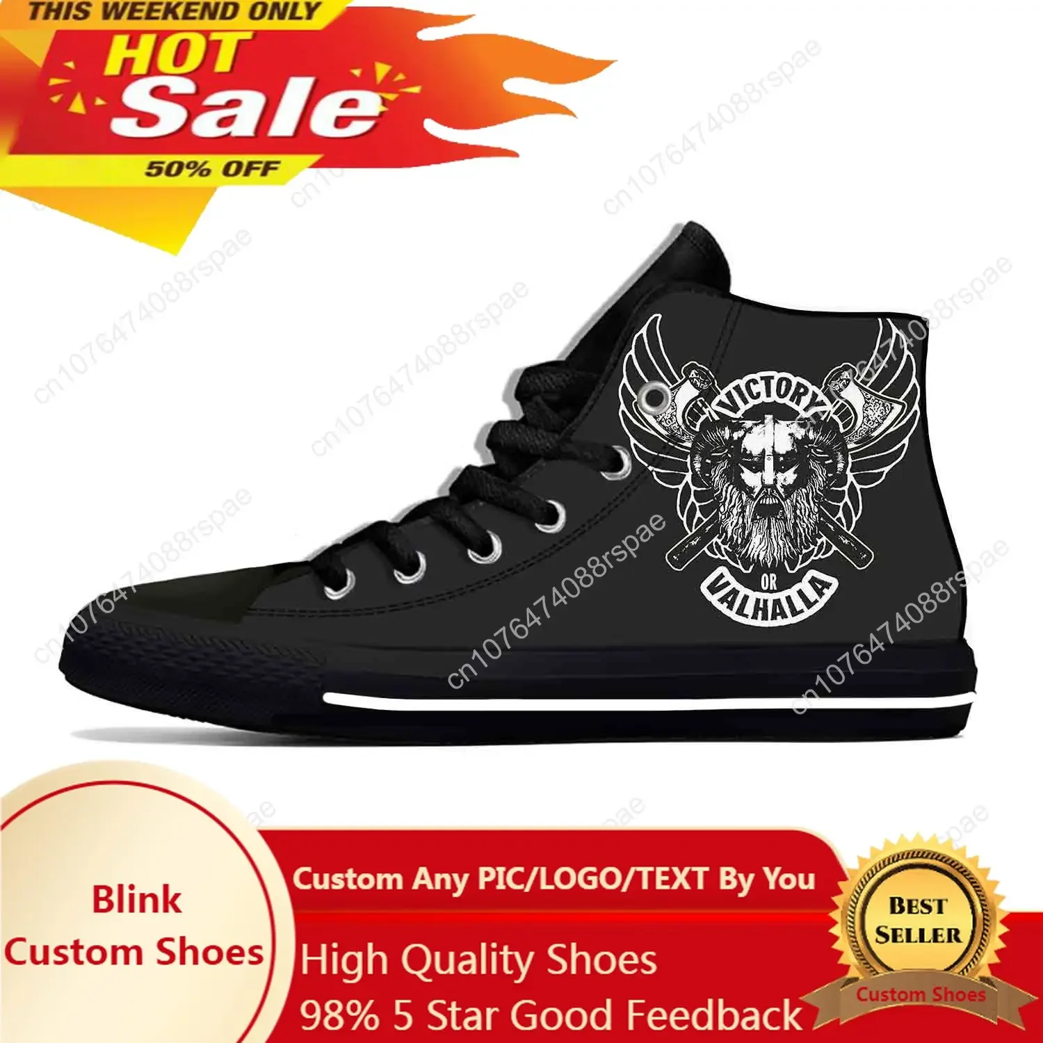 

Victory Or Valhalla Odin Viking Legend Fashion Casual Cloth Shoes High Top Lightweight Breathable 3D Print Men Women Sneakers