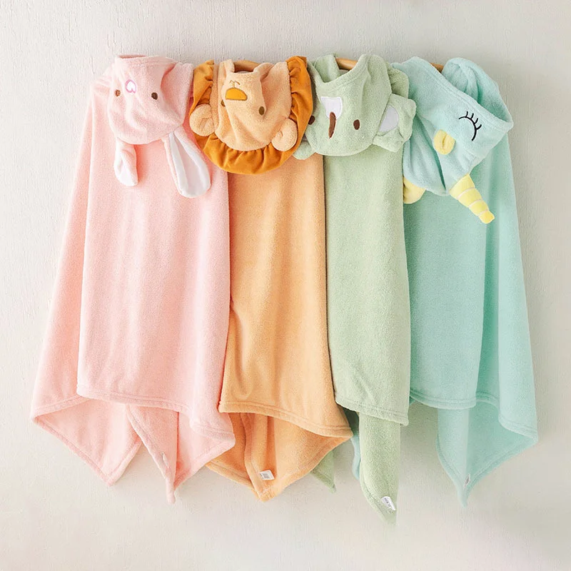 

Boys and Girls Soft Baby Cartoon Bath Towel Hooded Cape Children's Coral Velvet Absorbent Quick-drying Soft Bath Robe