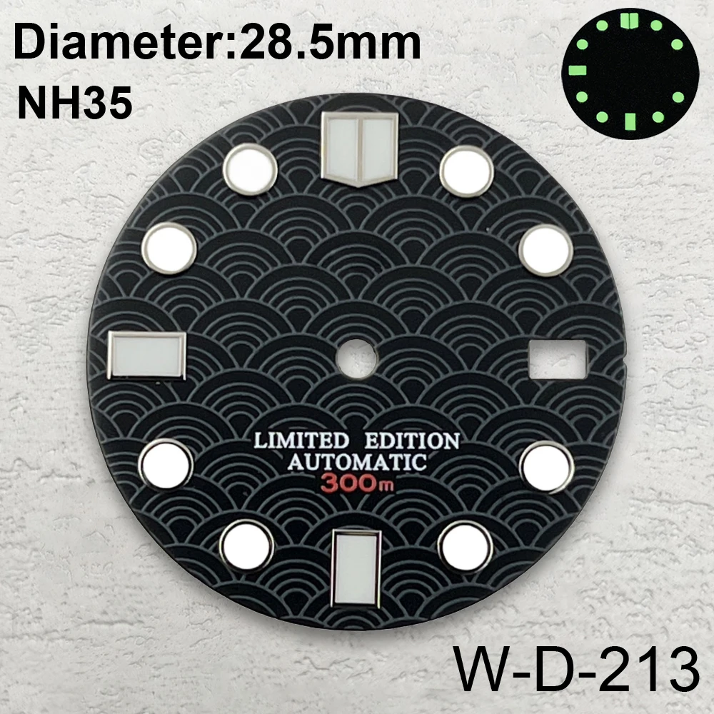 28.5mm S Logo Fish Scale Dial Fit NH35/NH36/4R Movement C3 Strong Green Luminous Watches Modification Accessories 3 /3.8 O'clock