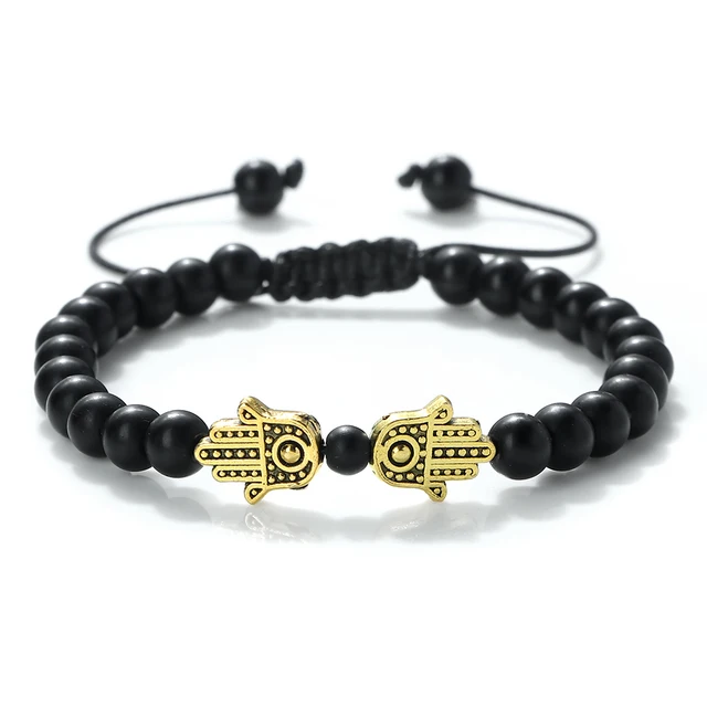 Bracelet pendentif main de Hamsa en perles naturelles œil de tigre et pierre de lave, tressé, pour femmes, hommes, couples, bijou porte-bonheur et protection, cadeau