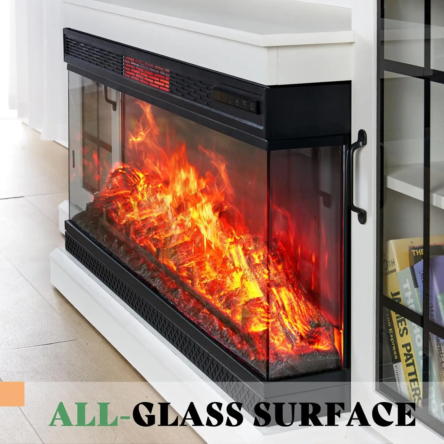 75-inch 3-sided Glass Fireplace TV Stands Can Be Used for TVS Up To 85 Inches in Rural Media Entertainment Center Control White 2