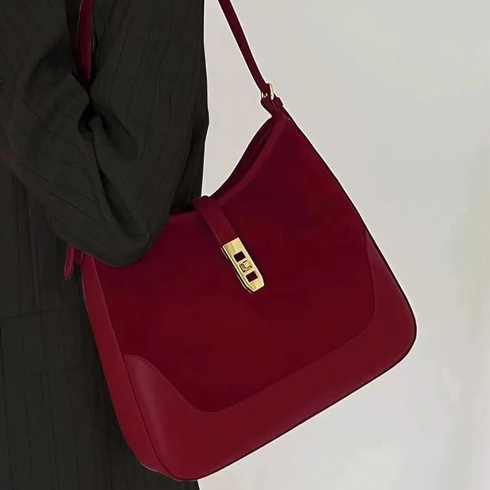 PU Leather Elegant Evening Clutch Solid Color Stylish Splicing Armpit Bag Large-Capacity Trendy Underarm Bag Commute Handbag