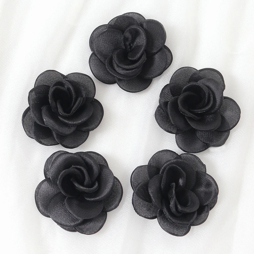 Elegant White Chiffon Camellia Rose Fabric Flowers - Set of 8
