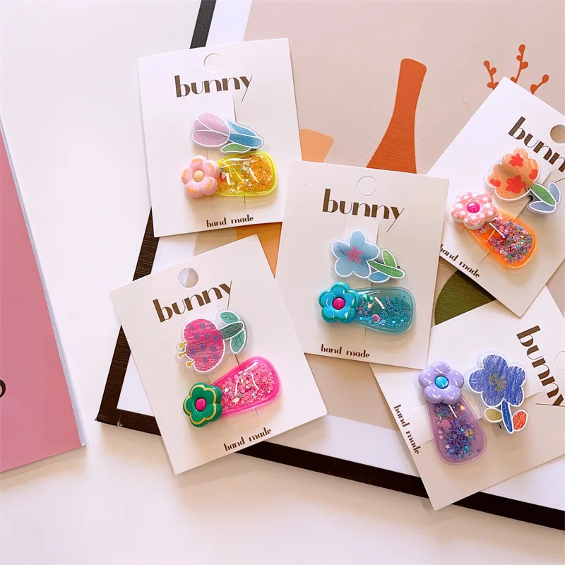 Neue 2 teile/satz Druck Blume haarspangen für Kinder Mädchen süße haarklammer Baby Blumen haarspange glänzende BB Clips haarschmuck mädchen – Detail 2
