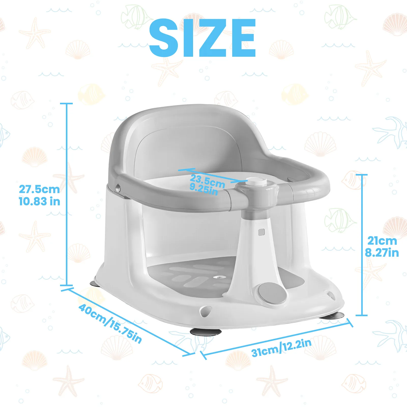 Upright Baby Bath Seat (6-24 Months) with Rotatable 360° Guardrail,