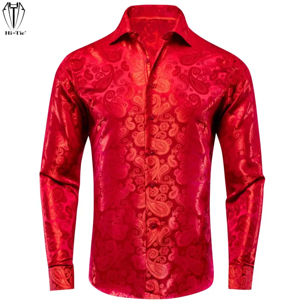custom tailor made men s bespoke business formal wedding ware hawaiian slim fit shirts casual blouse pink cotton paisley floral Hi-Tie Red Burgundy Pink Purple Silk Woven Mens Shirts Long Sleeves Paisley Floral Solid Overshirt Slim Fashion Blouse Wedding