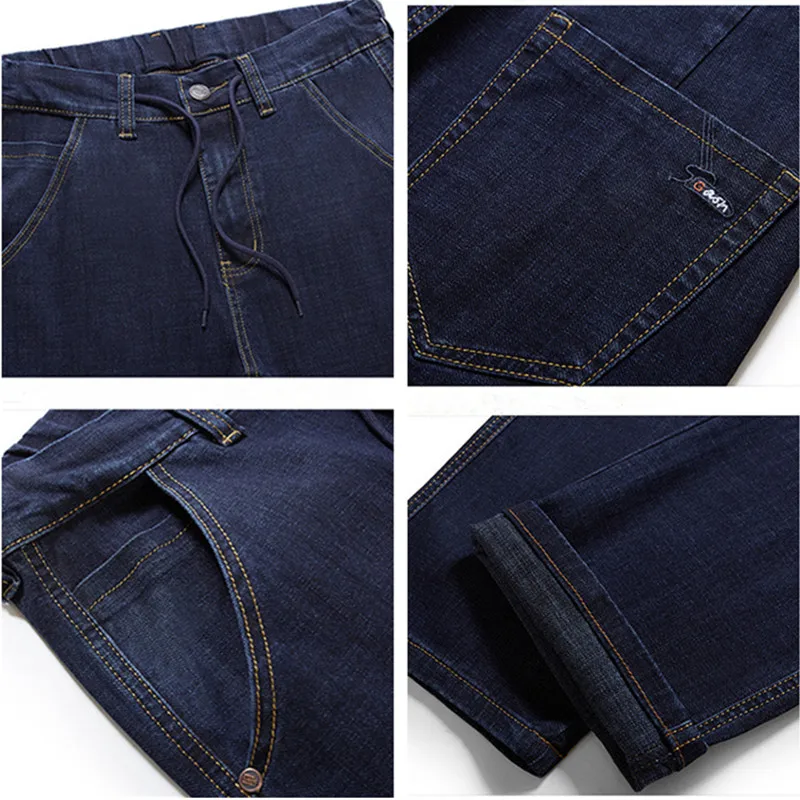 180KG Plus Size Jeans Men Big 56 54 52 Autumn Thick Straight High Waisted Dad Elastic Denim Trousers Blue Loose Stretched Pants 5