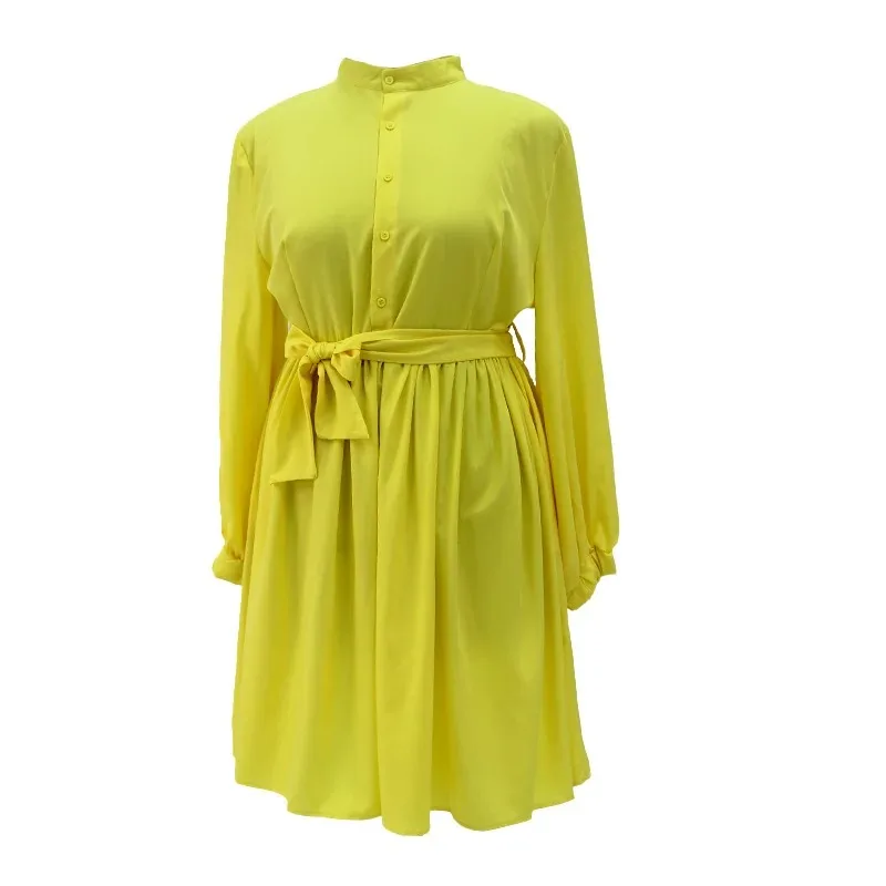 Vestido elegante de talla grande 5XL para mujer, moda informal, sólido, manga larga linterna, vestido africano con cordones, vestido de baile de