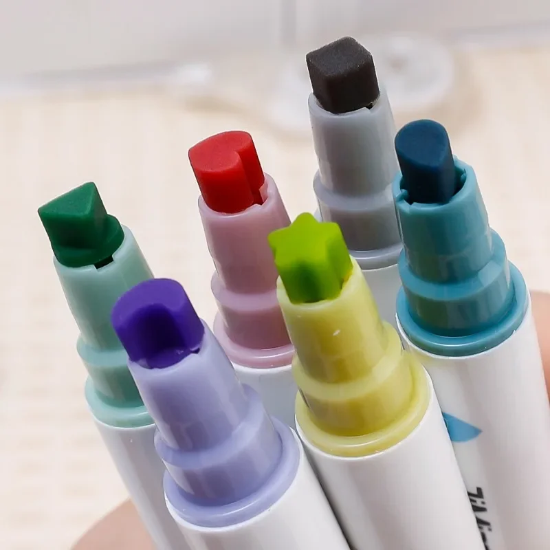 Quick Dry Seal Double-ended Highlighter Marker Watercolor Pen Graffiti Pen Kawai Korean Stationery School Office Supplies 6-1Pcs