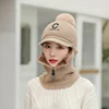 Letters C Knitted Beanie Scarf Set For Woman Girl Curved Brim Autumn Winter Hat Zipper Pompoms Cycling Ski Hunting Hat 1