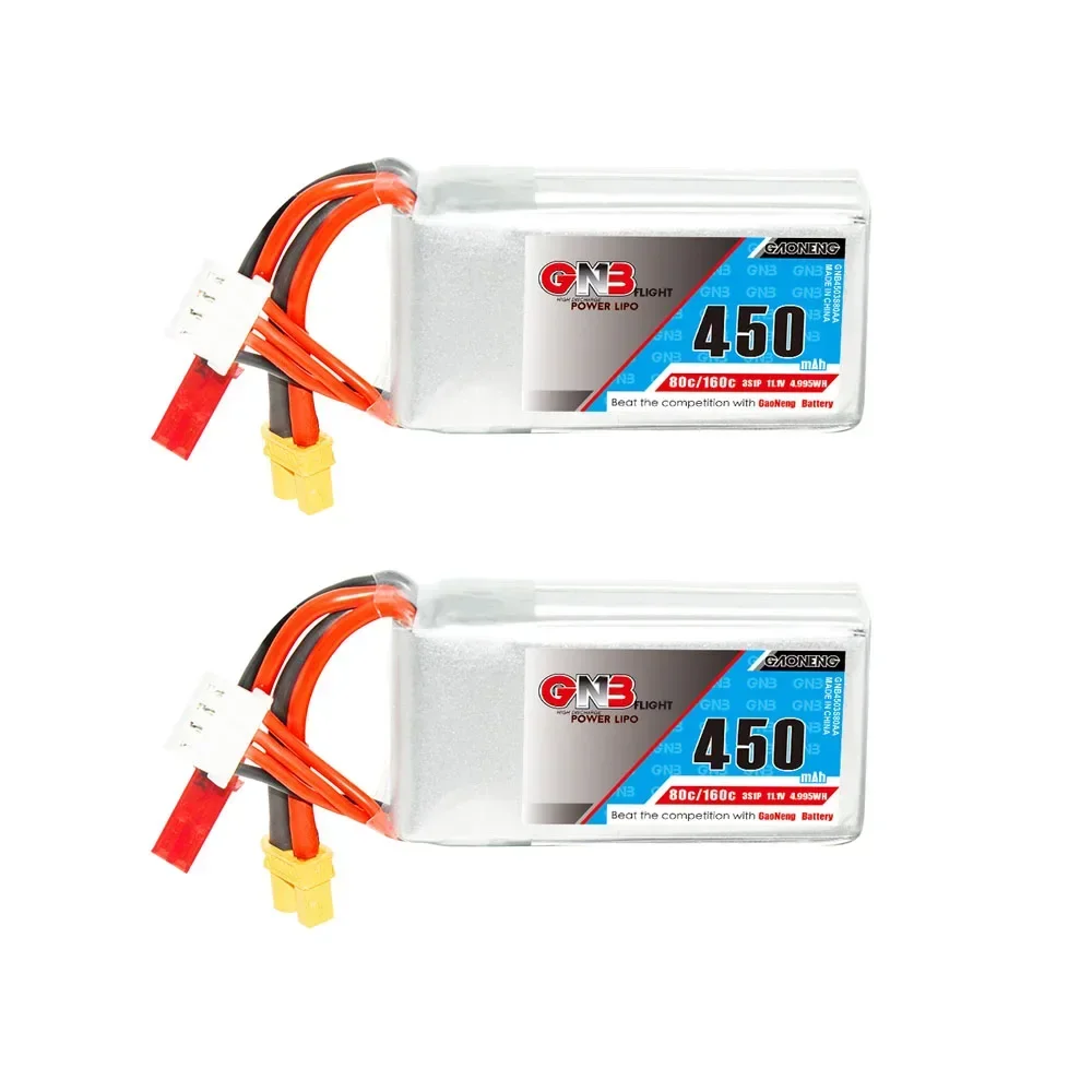 Batteria Lipo 2 Pezzi Gaoneng 450Mah 11.1V 80C/160C 3S1P Con Spina Jst Xt30 Per Lizard95 Tordeal 110 Fpv Racing Drone Rc Parts