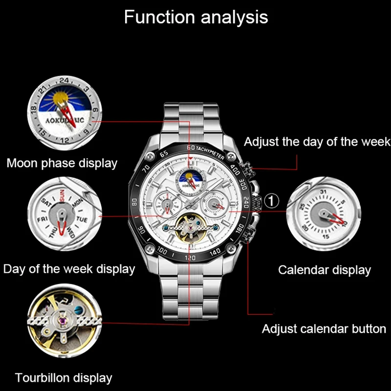 Tourbillon scheletro orologi meccanici cielo stellato fasi lunari diamante quadrante luminoso cinturino in acciaio orologio automatico da uomo di marca di lusso  1511