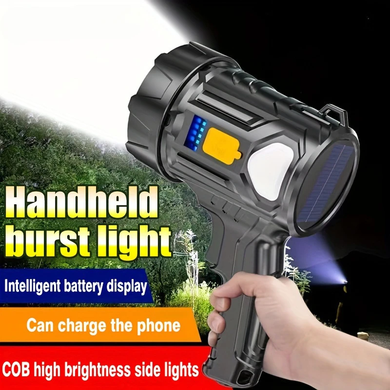 

LED Bright Searchlight Solar Rechargeable Work Light with Output Function Flashlight Outdoor Camping Lantern Emergency Spotlight