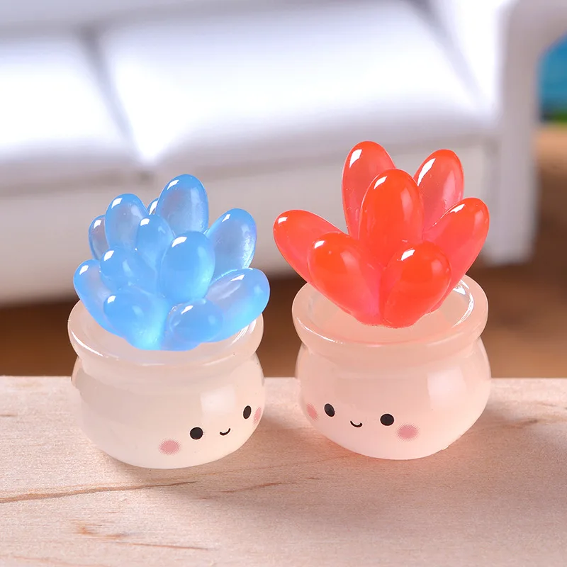 Mini Luminous Cactus Figurines Ornaments Resin Cactus Series Creative Home Bonsai Decor Car Ornament Micro Landscape Accessories