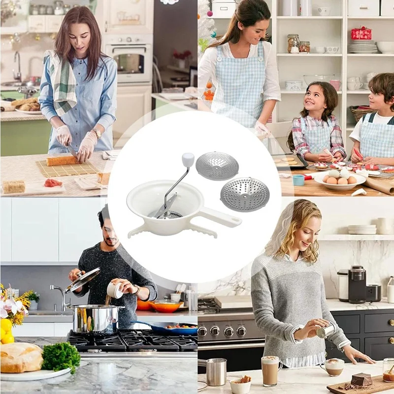 L99A-Food Mill For Vegetable Cutter With 3 Interchangeable Discs Food Mill Hand Cutter Milling For Tomato Sauce Potatoes
