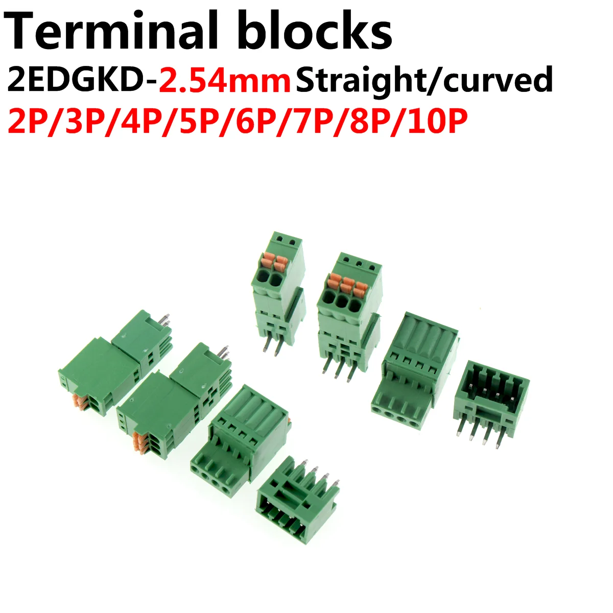 

5sets of pluggable terminal blocks 2edgkd-2.54 2P 3P 4P 5P 6P 7P 8P 9P 10P mm green connector PCB solder plate connector