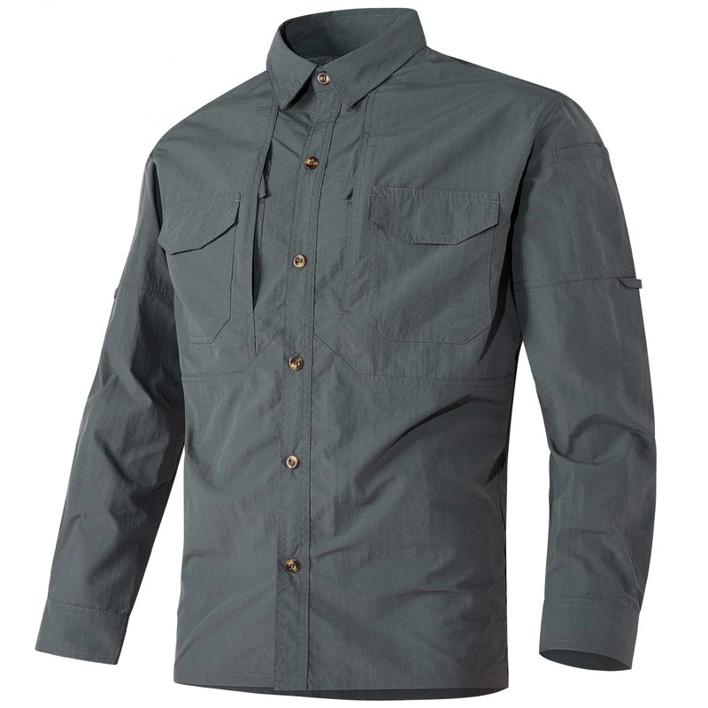 6XL Men's Thin Quick-drying Multi-pocket Shirt Loose Business Tactical Combat Hunting Camping Long-sleeved US Work Cargo Shirt