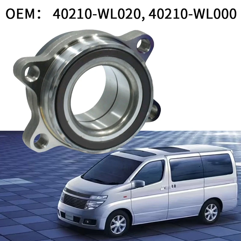 Front Wheel Hub Bearing Silver Metal For Nissan Elgrand E51 2.5 3.5 ABS 2002-2010 40210-WL000, 40210-WL020, 0282E51MF 1 Piece