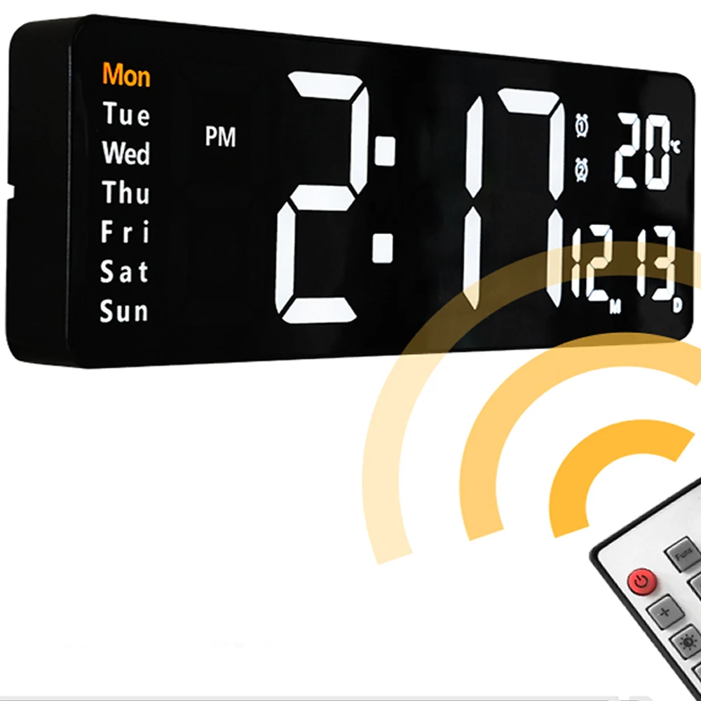 Digital Wall Clock Dual Alarms Temperature Thermometer
