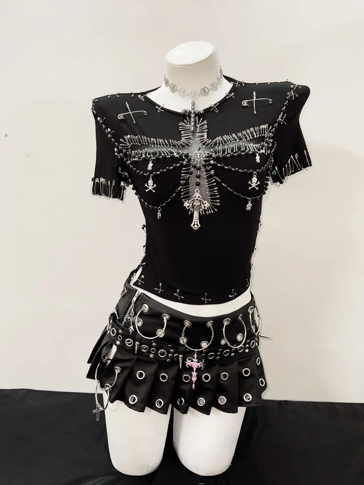 希少 KMRii ケムリ スタッズ ピンタック パンク シャツ Y2K N910 希少 KMRii ケムリ スタッズ ピンタック パンク シャツ Y2K N910