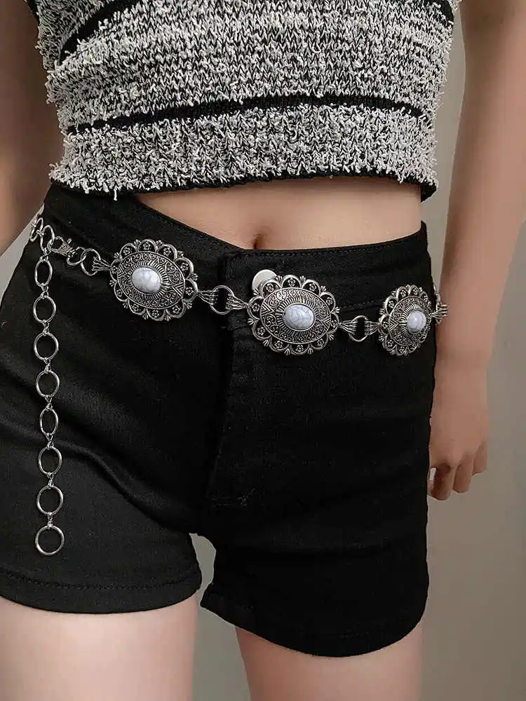 1pcs Women's Korean Version Ins Retro Decorative Metal Thin Waist Belt Chain Unique High-End Ethnic Wind Fashion Belt