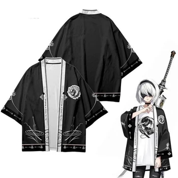 애니메이션 NieR 오토마타 2B 요르하 No.2 B 9S Yorha No.9 S 코스프레 의상, 일본 기모노 가디건 셔츠, 하오리 오비 의류