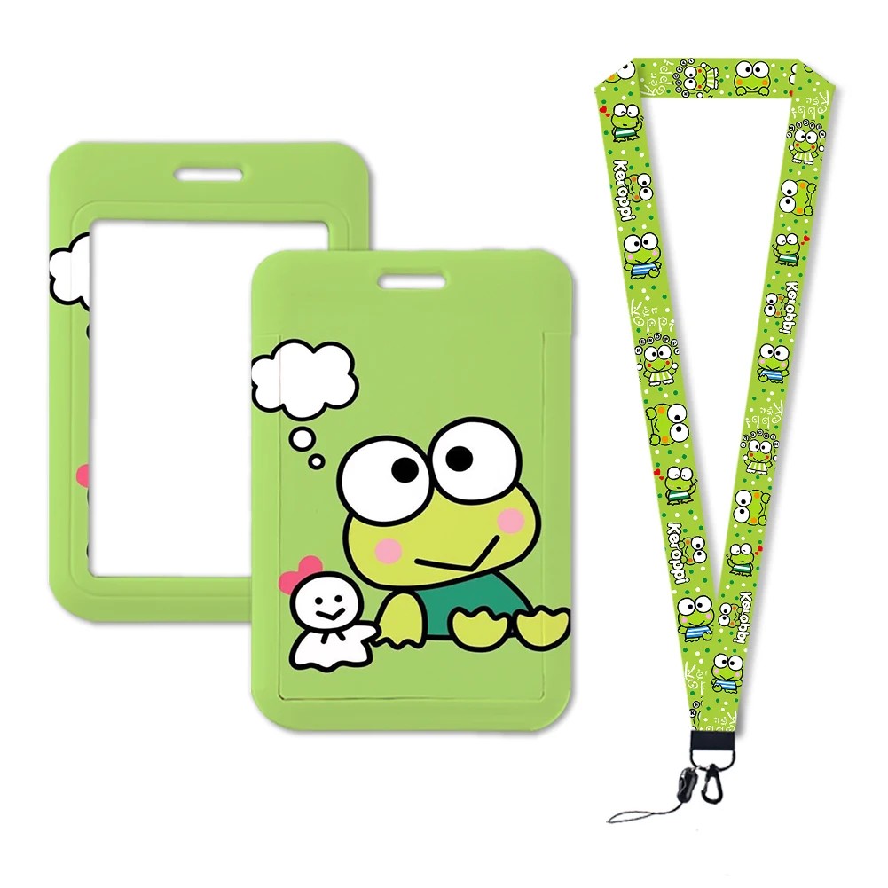 Kero Kero Keroppi Sanrio ID Card Holder Lanyards Retractable Clip Neck Strap Credit Card Case Badge Keychain Holder key chain plush card holder