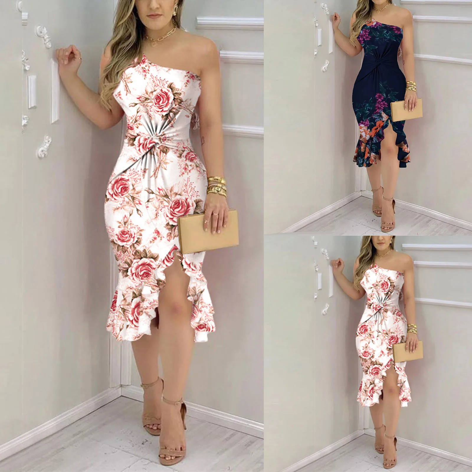All Over Print  Floral    Elegant    Backless  Zipper  Ruched    Formal & Evening | ChicGrl
