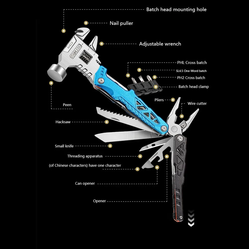 Multifunctional wrench hammer outdoor camping folding nail hammer pliers emergency car combination all-in-one tool hammer 3