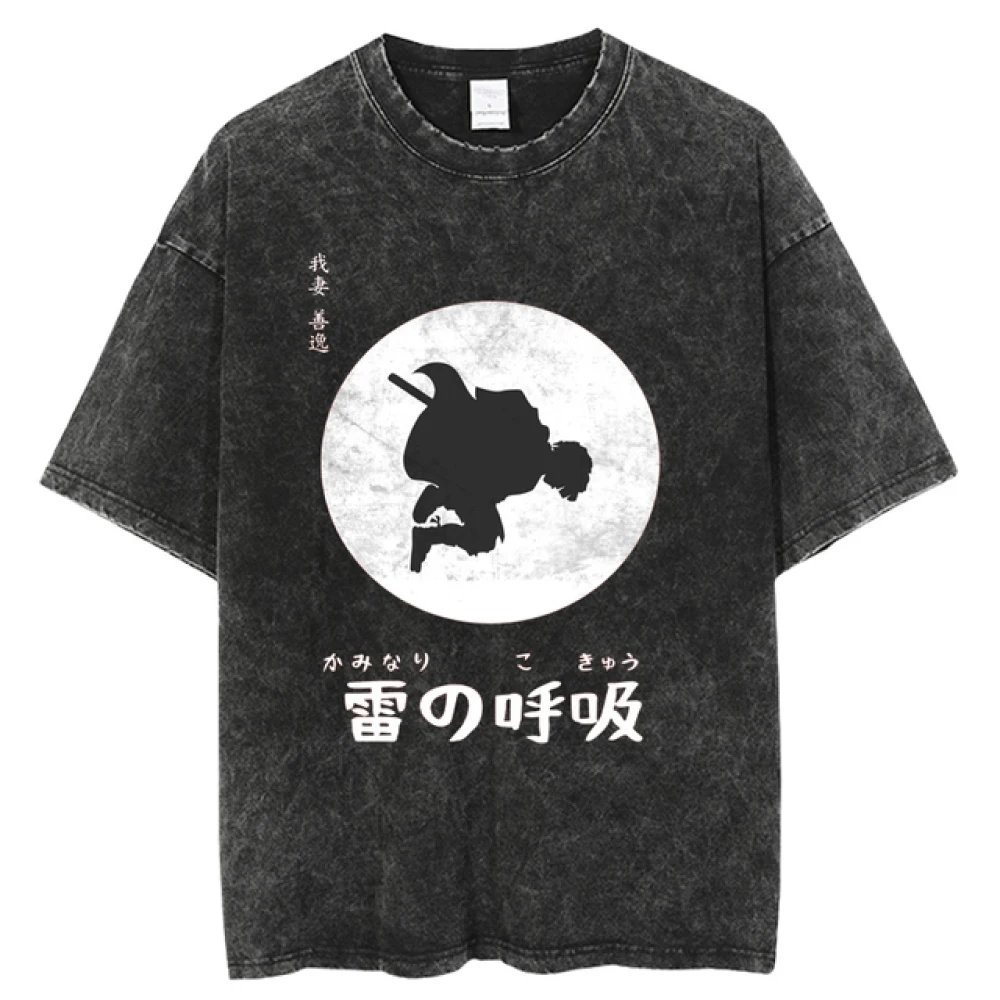 Animal Demon Slayer T-Shirt Punk Vintage T-Shirts Loose Washed Retro Tshirt Oversize Streetwear Tshirts Casual Short Sleeve Tee