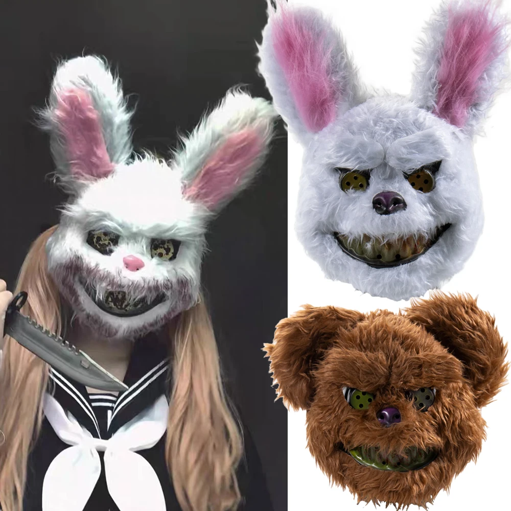 LED Cosplay Brillant Sanglant Ours Masque Halloween Horreur En Peluche Lapin Masque Sanglant Ours Masque Décoratif Festival Masque Néon Couvre-chef
