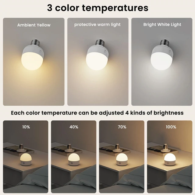 Nooknova Rechargeable Light Bulbs Remote Control Battery Operated Light Bulb with Timer, Dimmable, 3 Color Temperatures 4