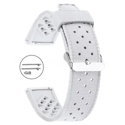 Classic Tropical Style FKM Watch Strap in Multiple Sizes for Replacement Watchbands (White - Silver)
