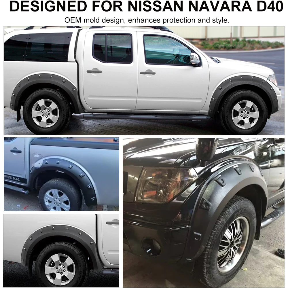 닛산 나바라 D40 2006-2014 더블캡 개조 오프로드 4X4 자동차 액세서리 머드가드용 리벳 스타일 휀더 플레어 휠 아치