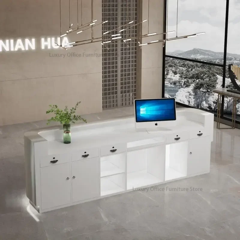 Stainless Steel Checkout Page Modern Office Reception Desk Light Luxury Beauty Salon Bar Counter Metal Counter