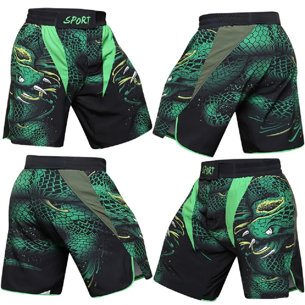 Men MMA Shorts No Gi BJJ Grappling Kickboxing Rashguard Muay Thai Boxing Short Pants Green Male Gym Sublimation Fight Shorts