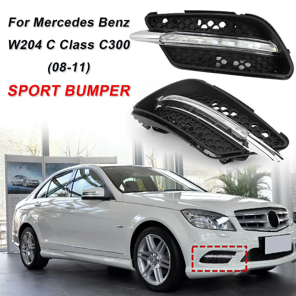 

Дневные ходовые огни для Mercedes Benz W204 C Class C300 AMG Sport 2008-2011, 2 шт.