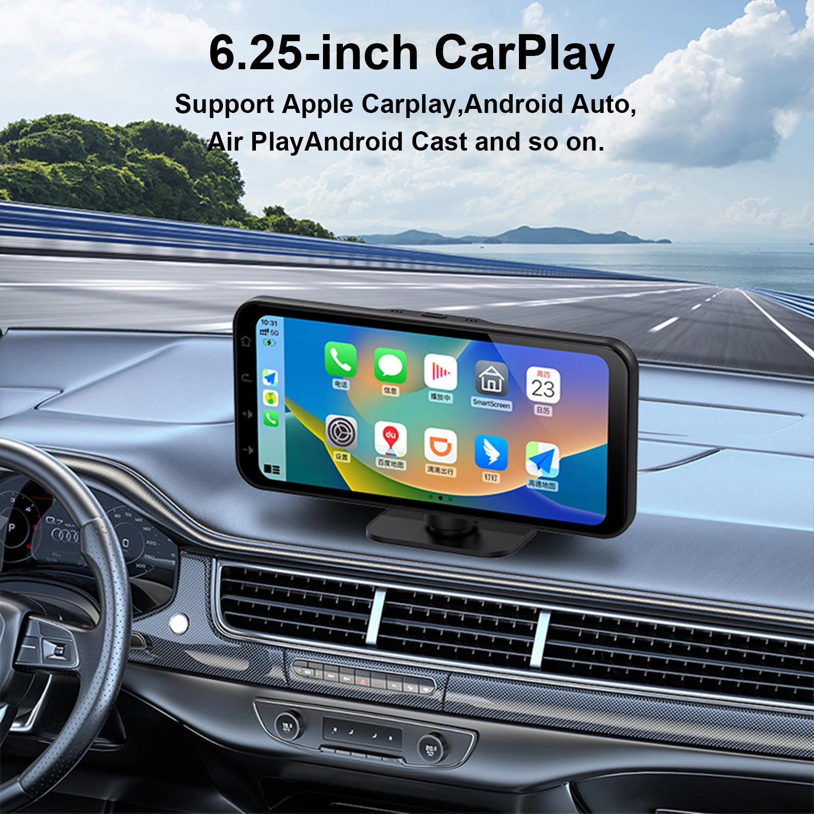 

6.25 Inch Portable Wireless Apple Carplay With Front Camera Support DVR Android Auto Screen Car Player,Wireless CarPlay Recorder