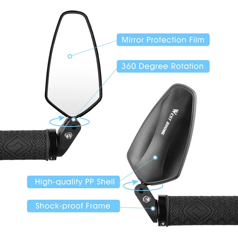 WEST BIKING 1 PC Sicherheit Fahrrad Rückspiegel Weitwinkel MTB Lenker Spiegel 360 ° Fahrradzubehör mit verstellbarer Linse – Detail 6