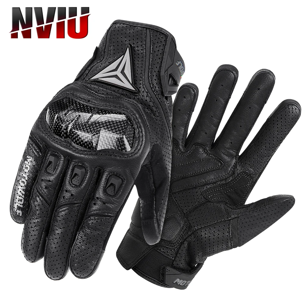 

Motorcycle Gloves Breathable Leather Touchscreen Full Finger Seasons Gloves with Carbon Fiber Hard Knuckle Anti-fall Protect